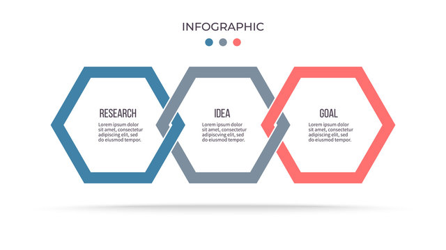 Business Process. Infographic With 3 Steps, Options, Hexagons. Vector Template.