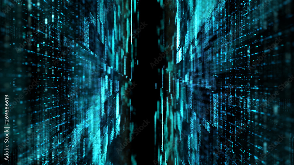 Poster Futuristic digital matrix particles grid virtual reality abstract cyber space environment background