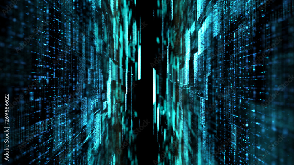 Poster Futuristic digital matrix particles grid virtual reality abstract cyber space environment background