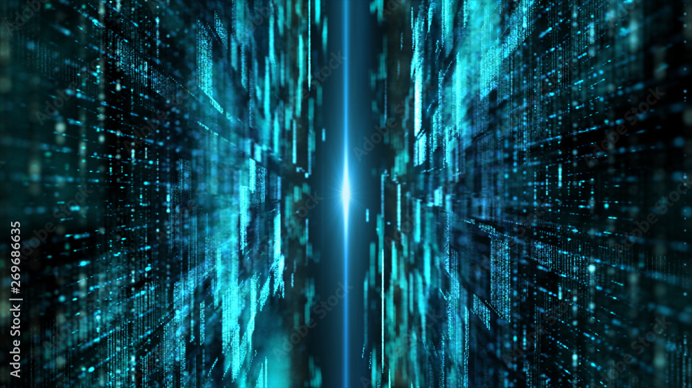 Poster Futuristic digital matrix particles grid virtual reality abstract cyber space environment background