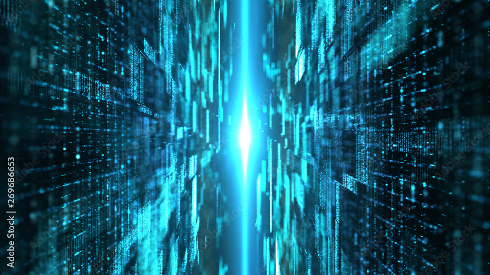 Fototapete Futuristic digital matrix particles grid virtual reality abstract cyber space environment background
