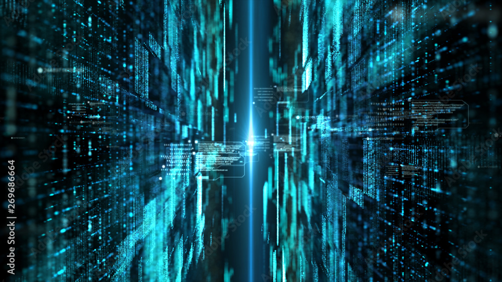 Poster Futuristic digital matrix particles grid virtual reality abstract cyber space environment background