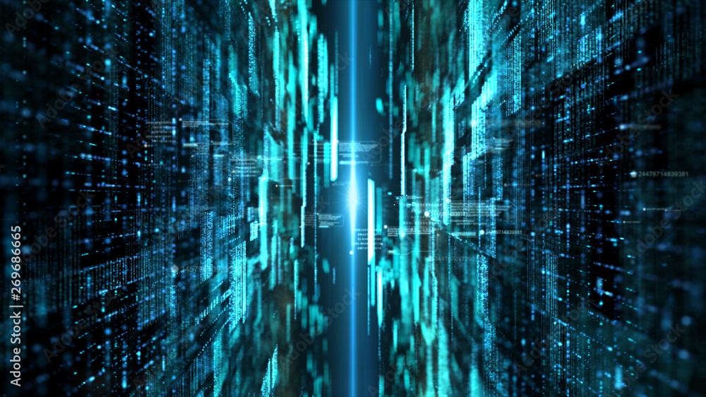 Poster Futuristic digital matrix particles grid virtual reality abstract cyber space environment background