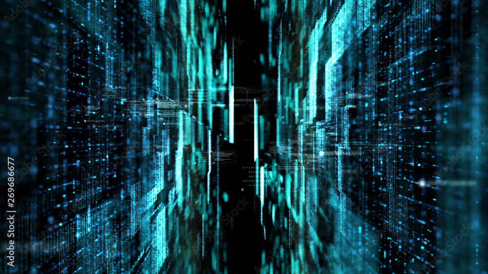 Poster Futuristic digital matrix particles grid virtual reality abstract cyber space environment background
