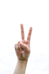 Two fingers victory peace sign body language