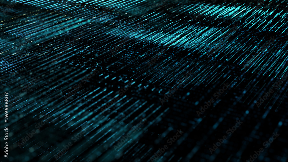 Poster Futuristic digital matrix particles grid virtual reality abstract cyber space environment background