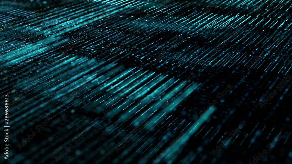 Poster Futuristic digital matrix particles grid virtual reality abstract cyber space environment background