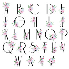 Flowers bloom alphabet - font for wedding logo design