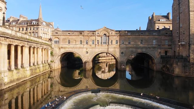 Aerial view of Pulteney bridge in Bath, England