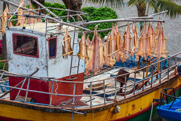 Fototapeta na wymiar Fischerboot in Camara de Lobos auf der Insel Madeira, Portugal