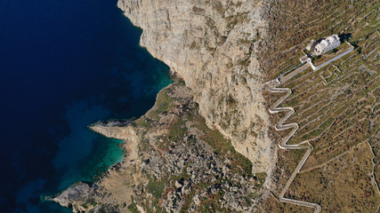 Aerial drone photo of picturesque uphill church of Panagia (Virgin Mary) with stunning views to...