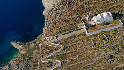 Aerial drone photo of picturesque uphill church of Panagia (Virgin Mary) with stunning views to...