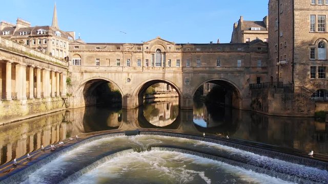Aerial view of Pulteney bridge in Bath, England