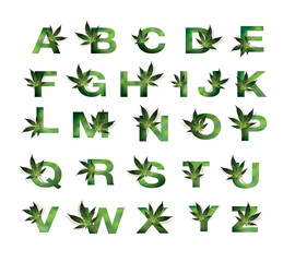 font design a b c  medical marijuana, cannabis green leaf logo. vector illustration. - Vector