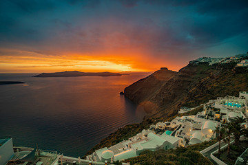Sunset at Santorini Island in Greece, one of the most beautiful travel destinations of the world.