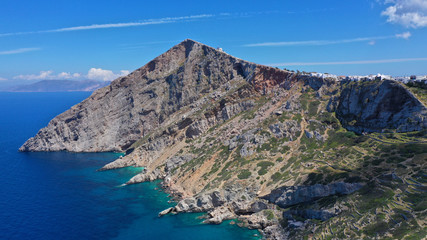 Fototapeta premium Aerial drone photo of amazing spring landscape of picturesque island of Folegandros, Cyclades, Greece
