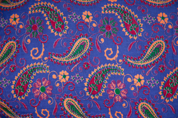 Monochrome Orient Ornament in Vintage . Buta on fabric .I llustraition of repeating purpule paisley...