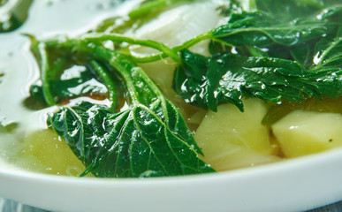Spring vegetable soup nettle with egg