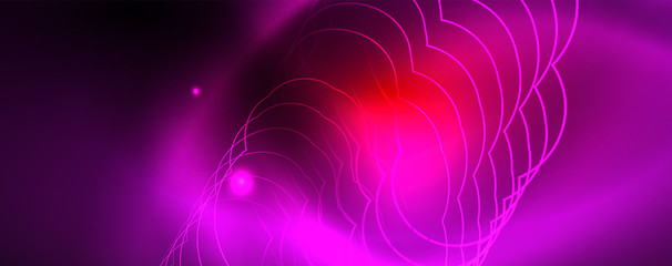 Neon glowing techno lines, hi-tech futuristic abstract background template, vector