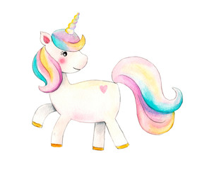 Unicorn. Beautiful watercolor unicorn illustration. Magic trendy cartoon horse perfect for nursery print and poster design.Design for children. Print for Baby Shower. © Anna