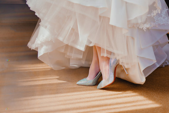 wedding dress and shoes on dress