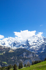 Swiss Alps. Alpine mountains. Mountain landscape. Tourist photo. Spring in the Alps