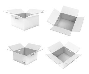 Open corrugated carton box. Collection. 3d rendering illustration isolated