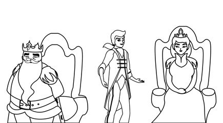 prince charming with queen and king on throne characters