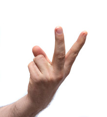 man hand on the white backgrounds, Male hand shows different signs.