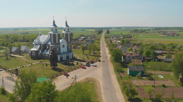 Belarusian urban village - Radun with the Catholic Church. The series of videos from the drone.