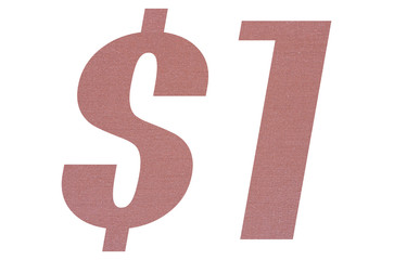 1 Dollar with terracotta colored fabric texture on white background