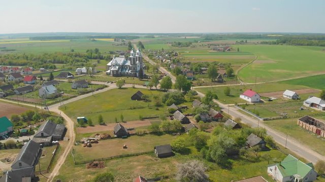 Belarusian urban village - Radun with the Catholic Church. The series of videos from the drone.