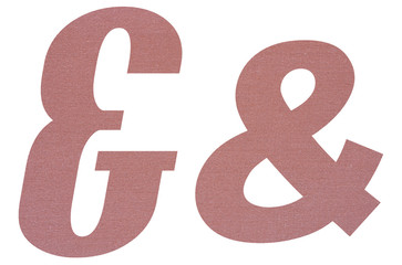 Ampersand  with terracotta colored fabric texture on white background