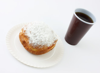 donut with cup of coffee on white background