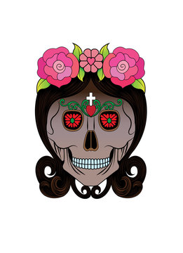 Art Girl Skull Day of the dead. Hand drawing and make graphic vector.