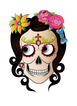 Art Girl Skull Day of the dead. Hand drawing and make graphic vector.