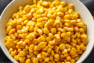 Sweet Corn in white bowl. Healthy food