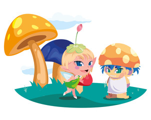 beautiful magic fairy and fungu elf in the garden