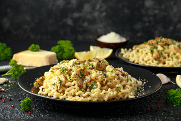 Artichoke hearts and lemon pasta with parmesan cheese and parsley