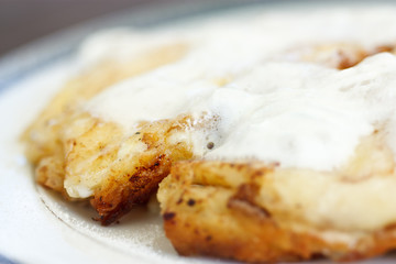 Pancakes with cottage cheese and whipped cream