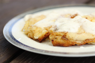Pancakes with cottage cheese and whipped cream