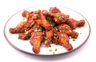 Delicious Korean fried chicken on a white background.