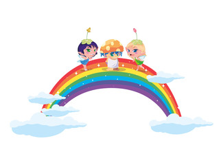 beautiful magic fairies with fungu elf and rainbow