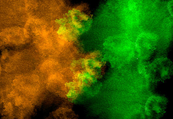 Bright watercolor stains on a dark background. Brush strokes.