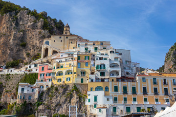 Fototapeta na wymiar View of Amalfi city in Italy from a boat.