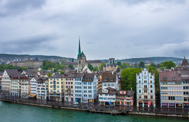 View of Zurich. Panorama of Zurich. Street photo. Zurich architecture