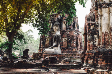 Ancient Buddha statue,Wat Mahathai 22 May 2019 ,Phra Nakhon Si Ayutthaya Historical Park A historical park in Ayutthaya, Thailand