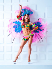  woman wearing a costume of   carnival  dancers