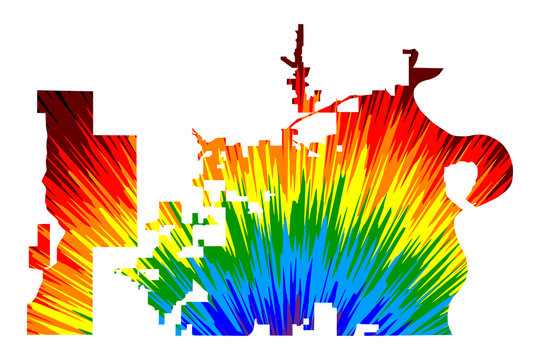 Omaha City (United States Of America, USA, U.S., US, United States Cities, Usa City) - Map Is Designed Rainbow Abstract Colorful Pattern, City Of Omaha Map Made Of Color Explosion,