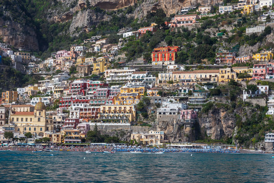 View of Amalfi Coast from a boat. © jefwod